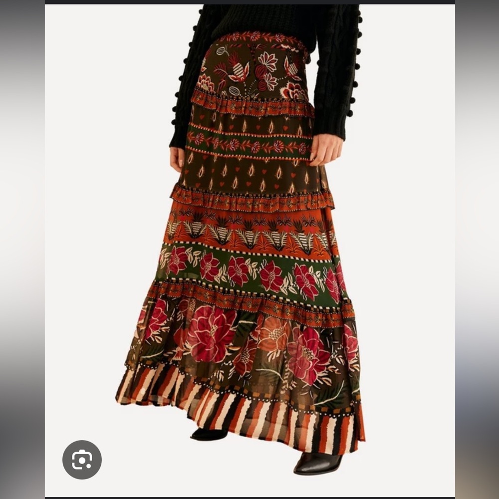 Multicolor Ainika Floral Garden Tiered Maxi Skirt